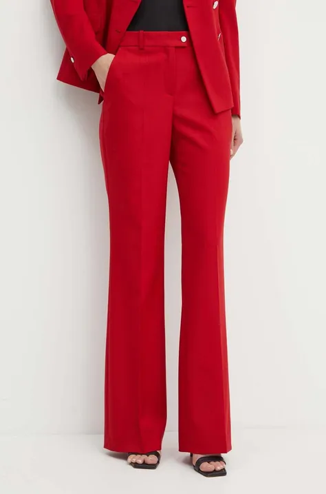 Шерстяные брюки BOSS цвет красный широкие высокая посадка 50521150