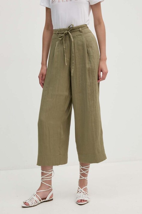Dkny spodnie damskie kolor zielony szerokie high waist P4EKTX63