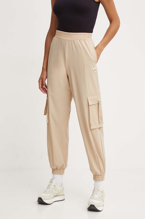 Guess pantaloni de trening AURLIE culoarea bej, neted, V4YB06 WG982