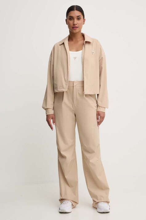 Guess pantaloni AURLIE femei, culoarea bej, lat, high waist, V4YB05 WG982