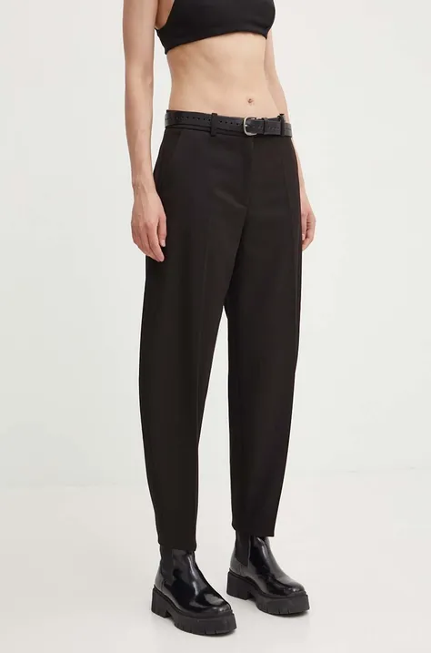 HUGO pantaloni femei, culoarea negru, fason tigareta, high waist, 50517944