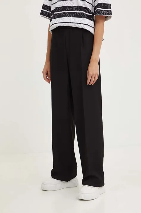 Kalhoty HUGO dámské, černá barva, jednoduché, high waist, 50517997