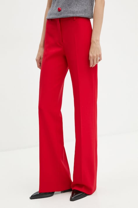 Nohavice MSGM dámske, červená farba, široké, vysoký pás, 3741MDP01.247621