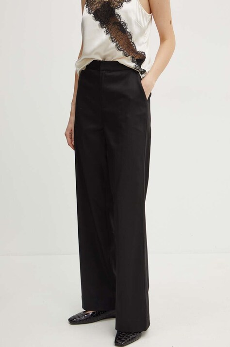 Guess pantaloni LAYLA femei, culoarea negru, lat, high waist, W4YB57 WGCA0