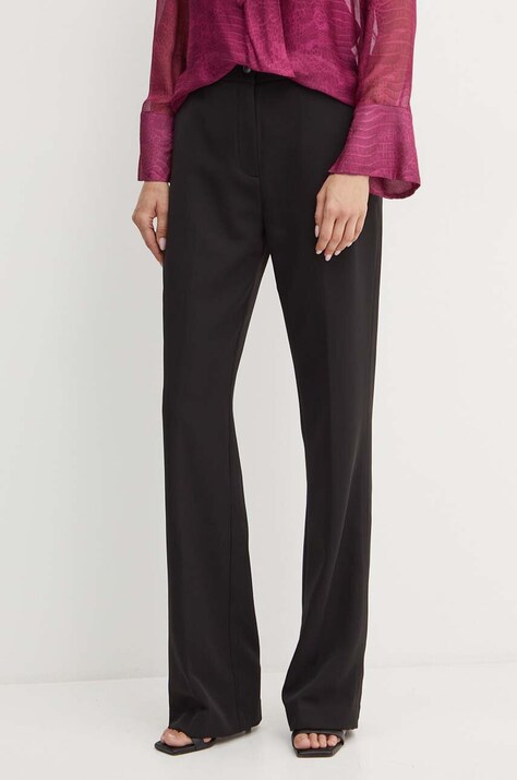 Guess pantaloni CARLA femei, culoarea negru, drept, high waist, W4YB30 WFWX2