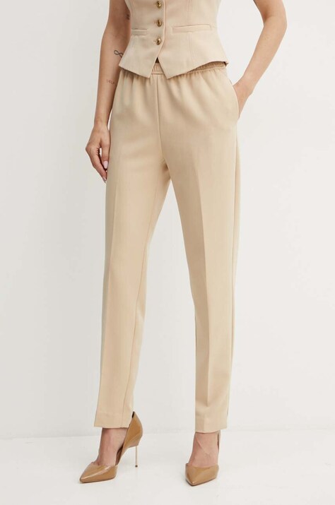 Guess pantaloni ROBERTA femei, culoarea bej, drept, high waist, W4YB52 WFWX2