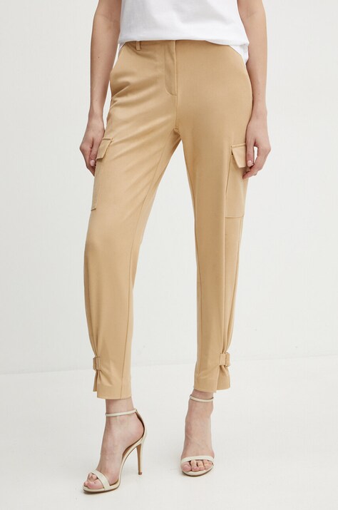 Guess pantaloni MARZIA femei, culoarea bej, mulata, high waist, W4YB08 WE0L0