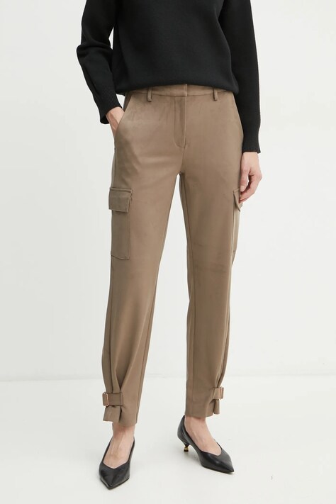 Guess pantaloni MARZIA femei, culoarea maro, mulata, high waist, W4YB08 WE0L0