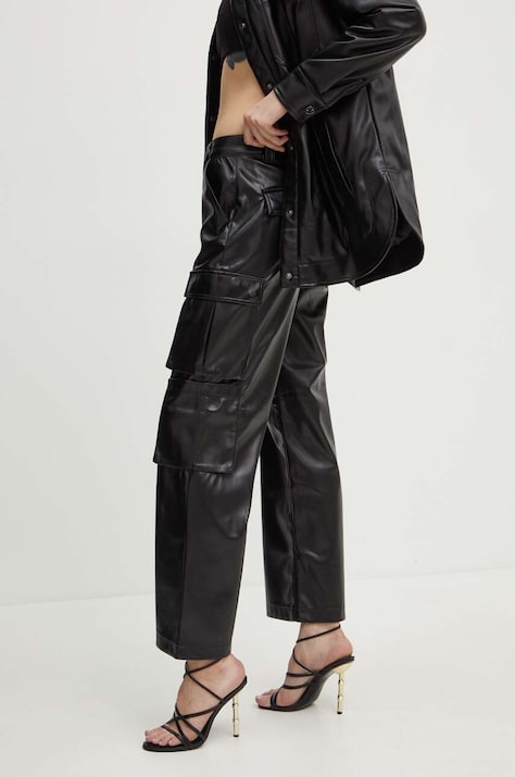 Guess pantaloni KORI femei, culoarea negru, drept, high waist, W4YB11 WF8Q0