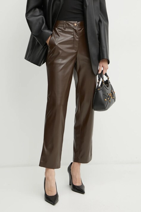 Панталон Guess LIA в кафяво със стандартна кройка, с висока талия W4YB18 WF8Q0