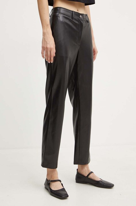 Guess pantaloni LIA femei, culoarea negru, drept, high waist, W4YB18 WF8Q0