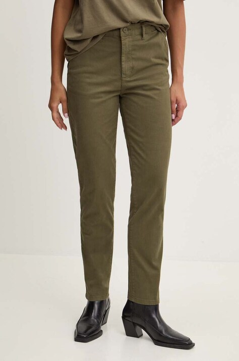 Guess Jeans pantaloni femei, culoarea verde, mulata, high waist, W4YB34 WGB51