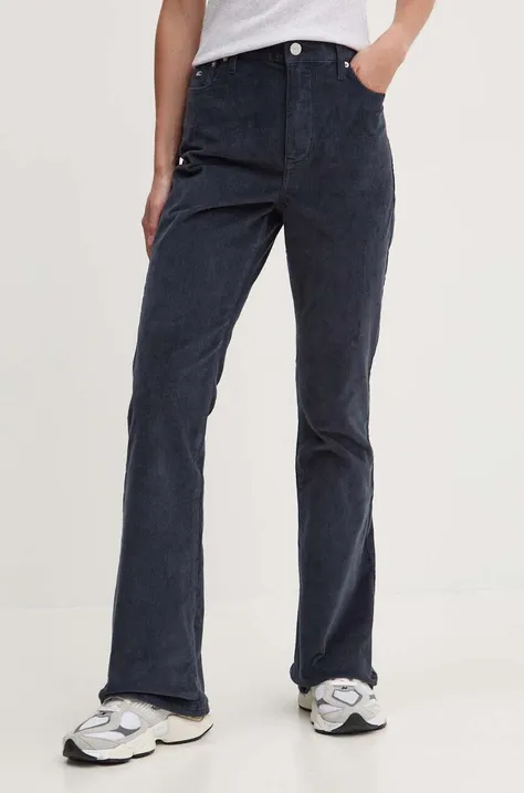 Вельветові штани Tommy Jeans колір синій кльош висока посадка DW0DW18502