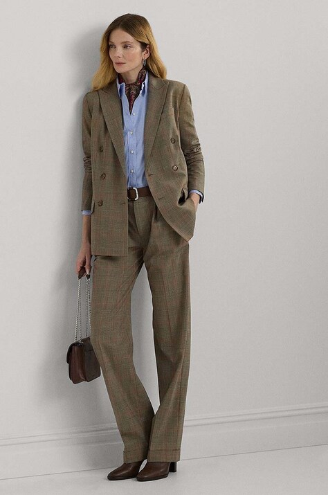 Lauren Ralph Lauren pantaloni de lana culoarea maro, lat, high waist, 200940239
