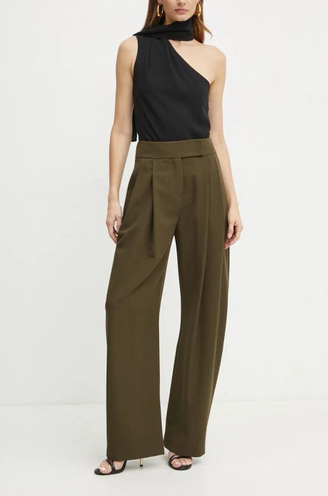 Pinko pantaloni femei, culoarea verde, drept, high waist, 103549 A18E