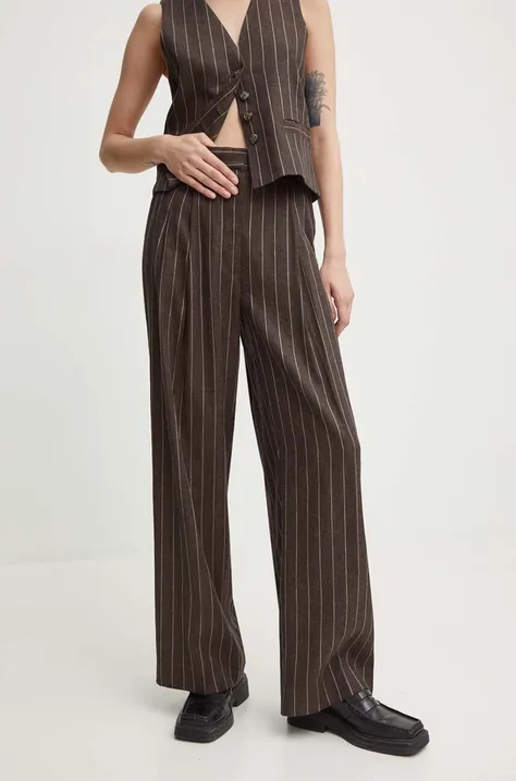 Lanene hlače Day Birger et Mikkelsen Enzo - Casual Linen Stripe rjava barva, DAY65243238