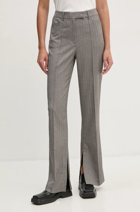 Nohavice Remain Herringbone Slim Pants dámske, šedá farba, široké, vysoký pás, 5018733038