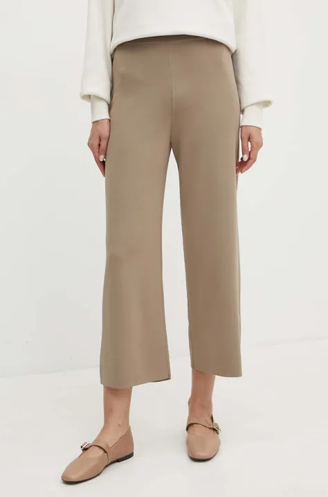 Max Mara Leisure pantaloni femei, culoarea bej, drept, high waist, 2426336017600