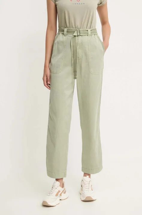Nohavice Pepe Jeans AYLIN dámske, zelená farba, rovné, vysoký pás, PL211763