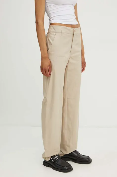Moschino Jeans spodnie bawełniane kolor beżowy proste high waist 0311.8219