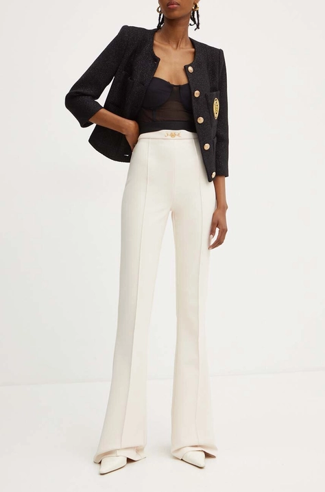 Elisabetta Franchi pantaloni femei, culoarea bej, evazati, high waist, PA02246E2