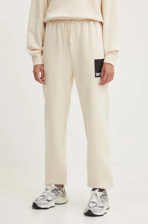 Tepláky Karl Lagerfeld Jeans béžová barva, s potiskem, 245J1000