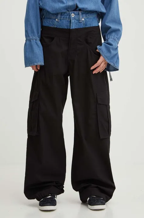 Karl Lagerfeld Jeans pantaloni de bumbac culoarea negru, high waist, 245J1004