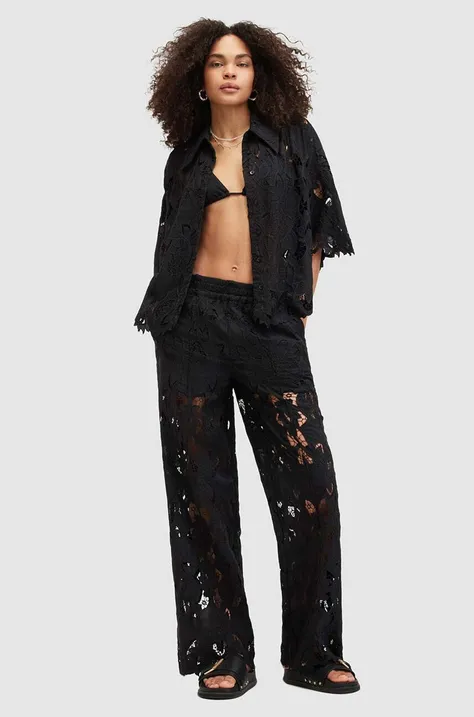 Kalhoty AllSaints CHARLI EMB dámské, černá barva, jednoduché, high waist, W031TA