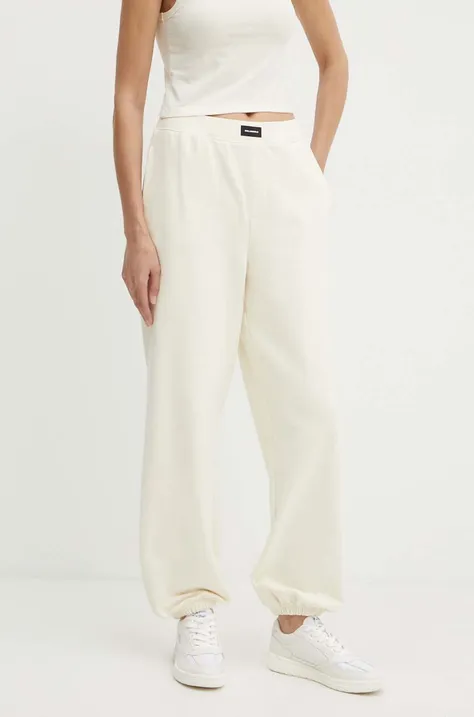 Karl Lagerfeld spodnie dresowe bawełniane kolor beżowy gładkie 245W2113
