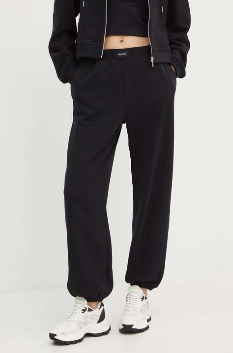 Памучен спортен панталон Karl Lagerfeld в черно с изчистен дизайн 245W2113