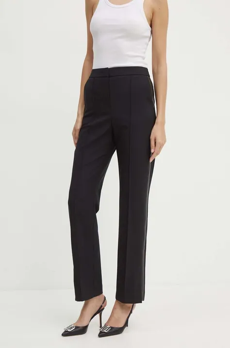 Nohavice s prímesou vlny Karl Lagerfeld čierna farba, rovné, vysoký pás, 245W1000