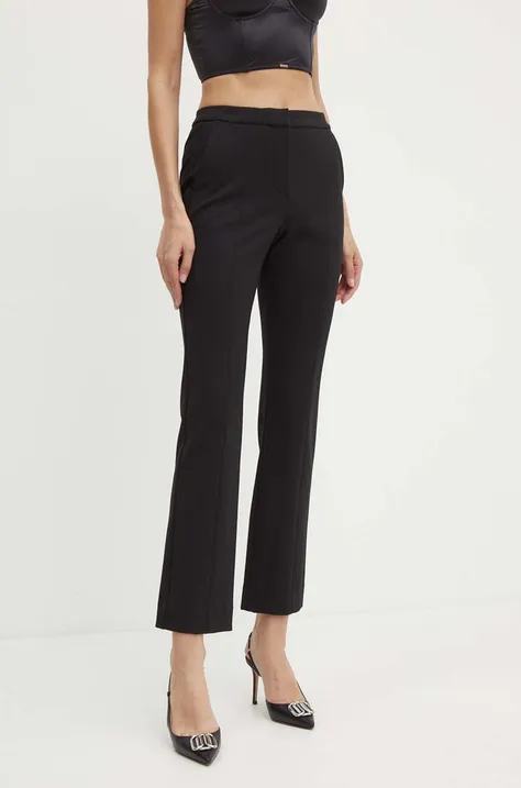 Nohavice Karl Lagerfeld dámske, čierna farba, rovné, vysoký pás, 245W1001
