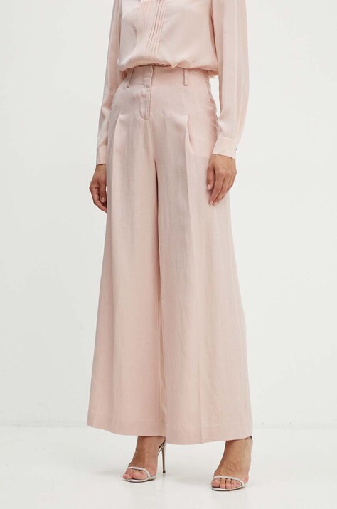 Karl Lagerfeld pantaloni din amestec de in culoarea roz, drept, high waist, 245W1006