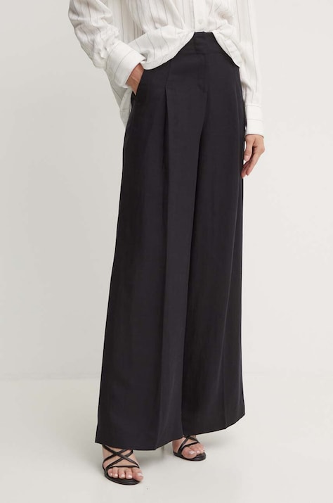 Karl Lagerfeld pantaloni din amestec de in culoarea negru, drept, high waist, 245W1006