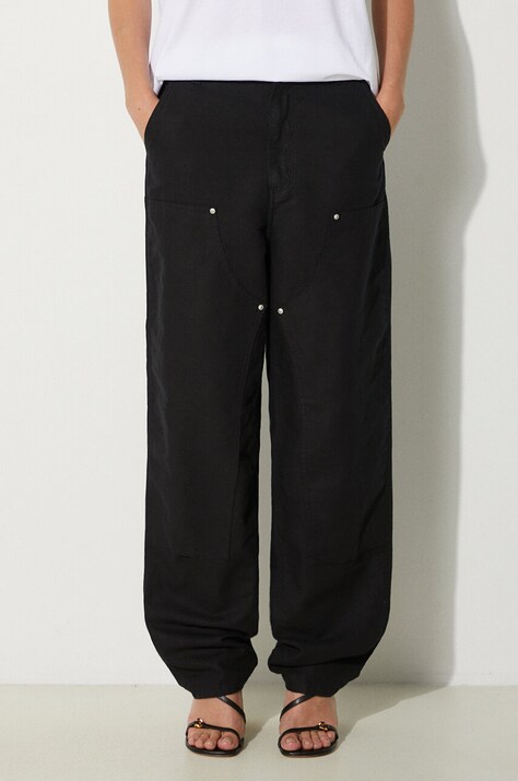 Παντελόνι με λινό μείγμα Carhartt WIP Ethel Double Knee Pant χρώμα: μαύρο, I033573.8902