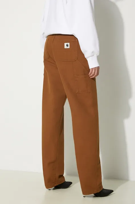 Bavlnené nohavice Carhartt WIP Pierce Pant Straight hnedá farba, rovné, stredne vysoký pás, I032966.HZ02