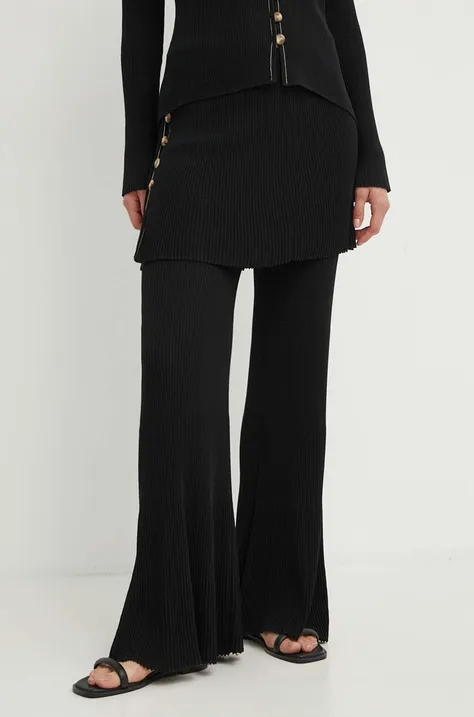 Nohavice By Malene Birger BOLONE dámske, čierna farba, zvony, vysoký pás, Q72089005