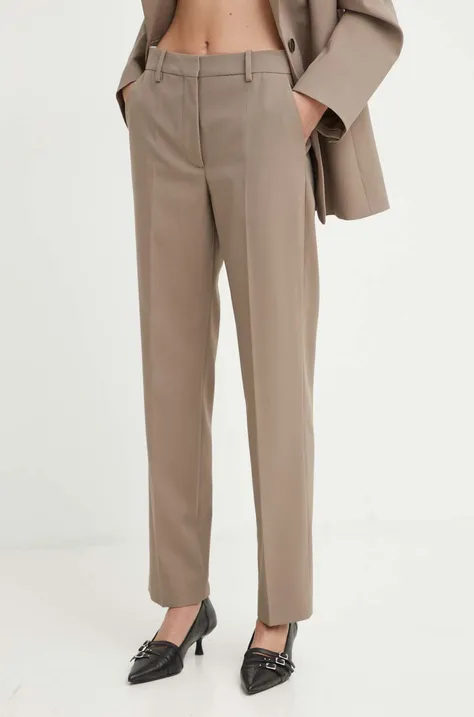 Nohavice By Malene Birger IGDA dámske, hnedá farba, rovné, vysoký pás, Q72526002