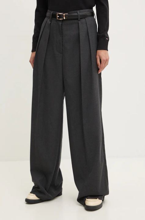 Dkny pantaloni femei, culoarea gri, drept, high waist, D2G4A194