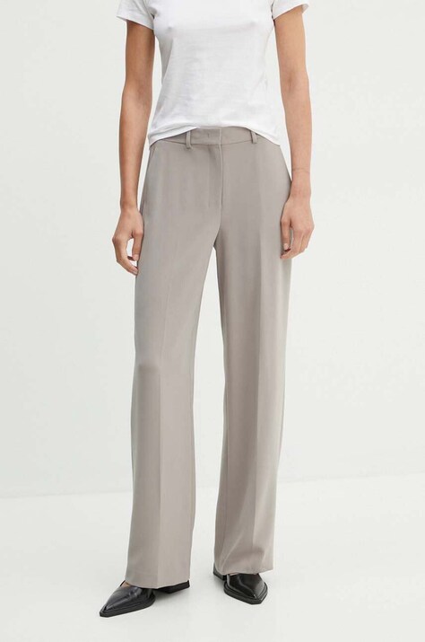 Theory pantaloni femei, culoarea bej, lat, high waist, O0709202