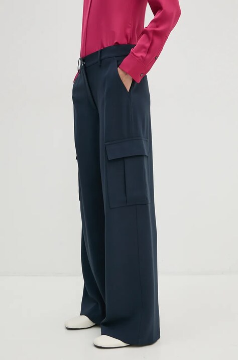 Theory pantaloni femei, culoarea albastru marin, drept, high waist, O0709203