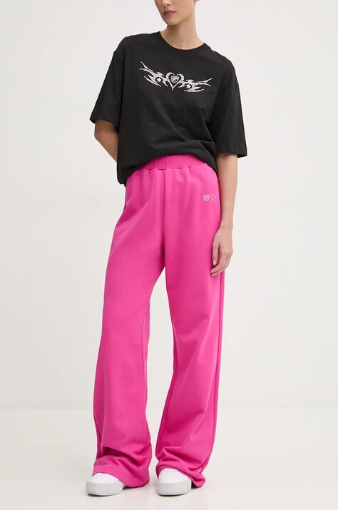 Chiara Ferragni pantaloni de trening din bumbac culoarea roz, neted, 77CBAK03
