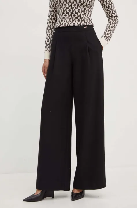 Armani Exchange spodnie z domieszką wełny kolor czarny szerokie high waist 6DYP18 YN1XZ