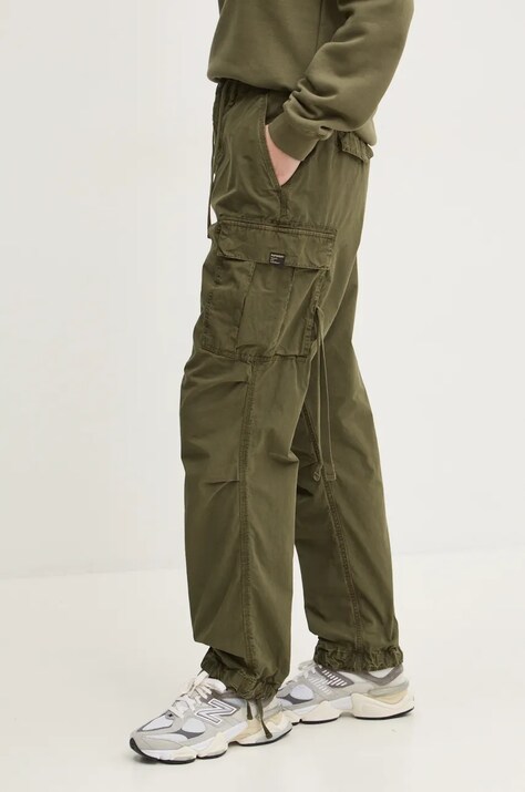 Superdry pantaloni de bumbac culoarea verde, lat, high waist, W7011070A-2LX