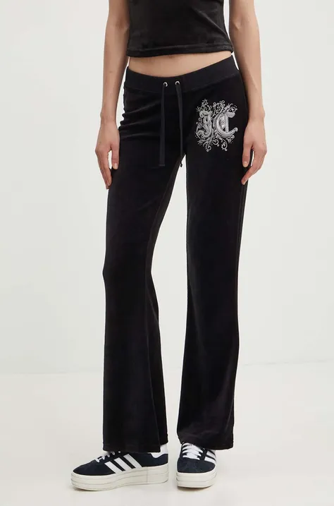 Juicy Couture pantaloni de trening din velur RENAISSANCE CAISA LOW RISE PANT culoarea negru, cu imprimeu, JCGBJ224002