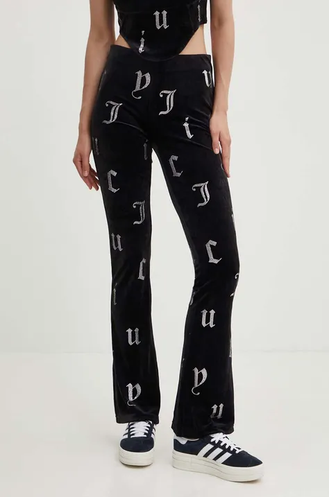 Спортивные штаны из велюра Juicy Couture BRIAH AO DIAMANTE TROUSERS цвет чёрный с узором JCMBJ224253