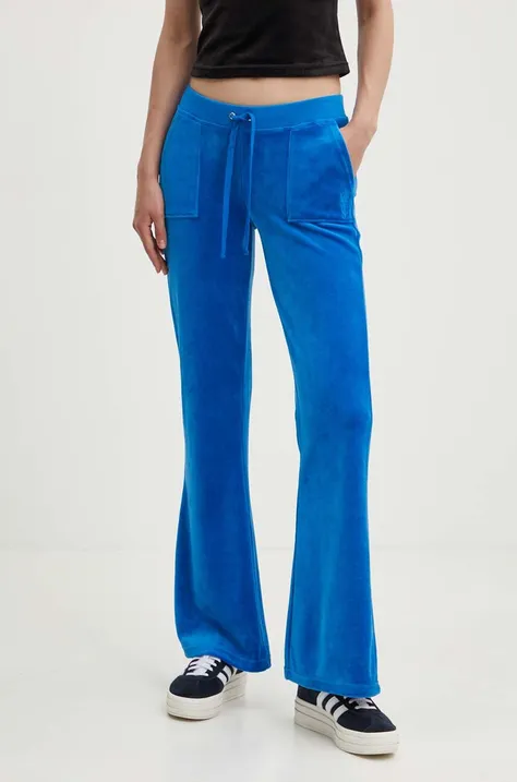 Juicy Couture spodnie dresowe welurowe CAISA LOW RISE PANT kolor niebieski gładkie JCSEBJ008