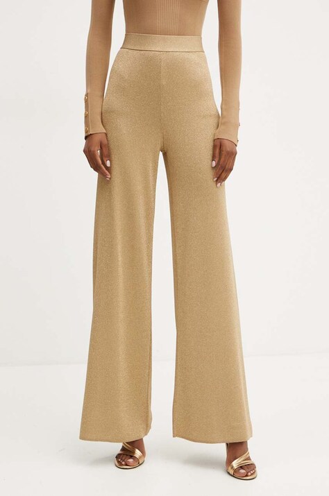 Luisa Spagnoli spodnie ZAVORRA damskie kolor złoty szerokie high waist 58447