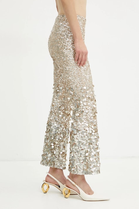Luisa Spagnoli pantaloni femei, culoarea bej, evazati, high waist, 541579