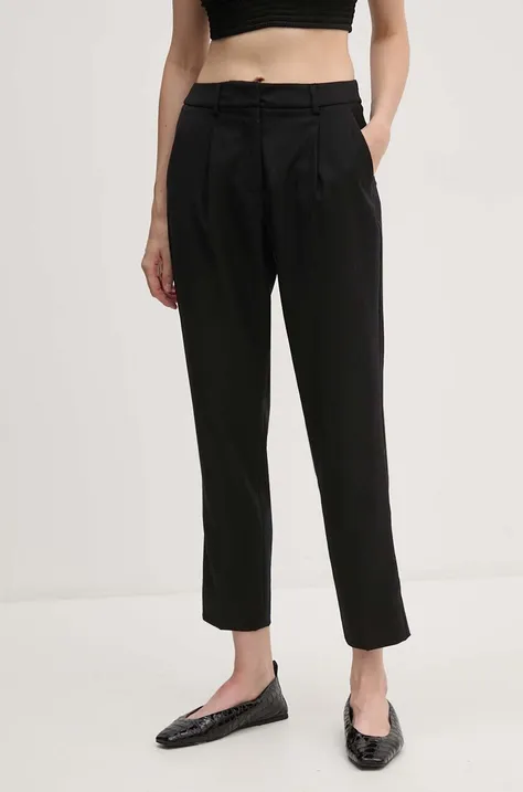 Weekend Max Mara spodnie wełniane kolor czarny proste high waist 2425136132600